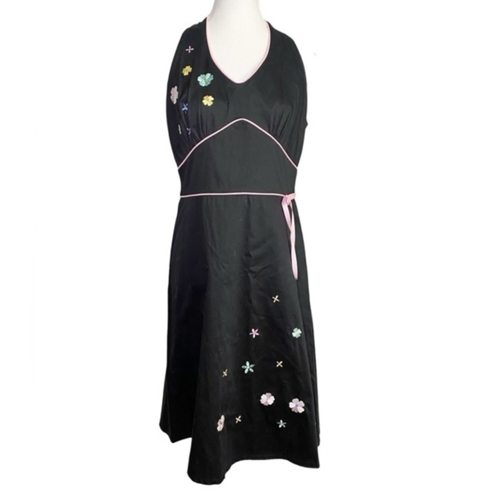 Sag Harbor Black Dress with Floral Embroidery